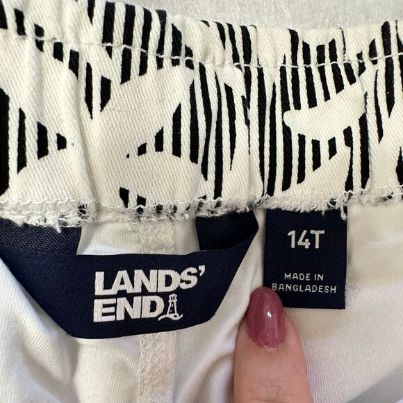 Lands End Floral Stripe Skirt Skort Black White Pull On Size 14 Tall - Picture 2 of 8